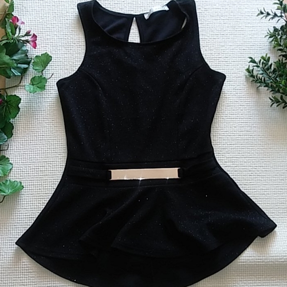 manito Tops - Shiny black Teal peplum blouse Size M